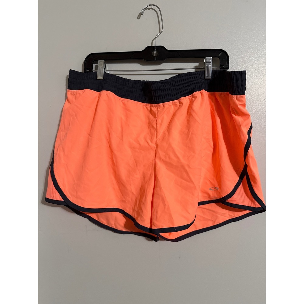 Champion Duo Dry Womens XXL Neon Orange Navy Blue Trim Running Athletic Shorts